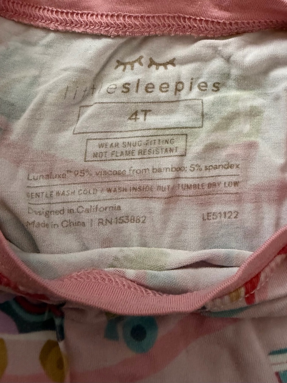 LAST CHANCE* Little Sleepies Pink Roller Skate & Rainbow Pajama Set 4T - Picture 3 of 3